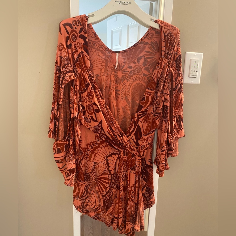 Bohemian Floral Wrap Top - Orange